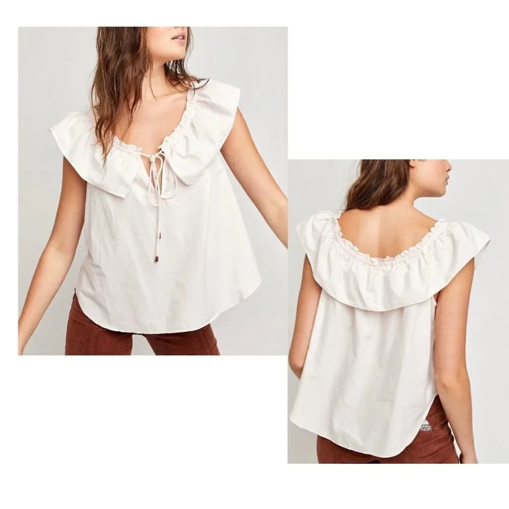Free People Far Out Ruffle Top Baby Pink - Size XS